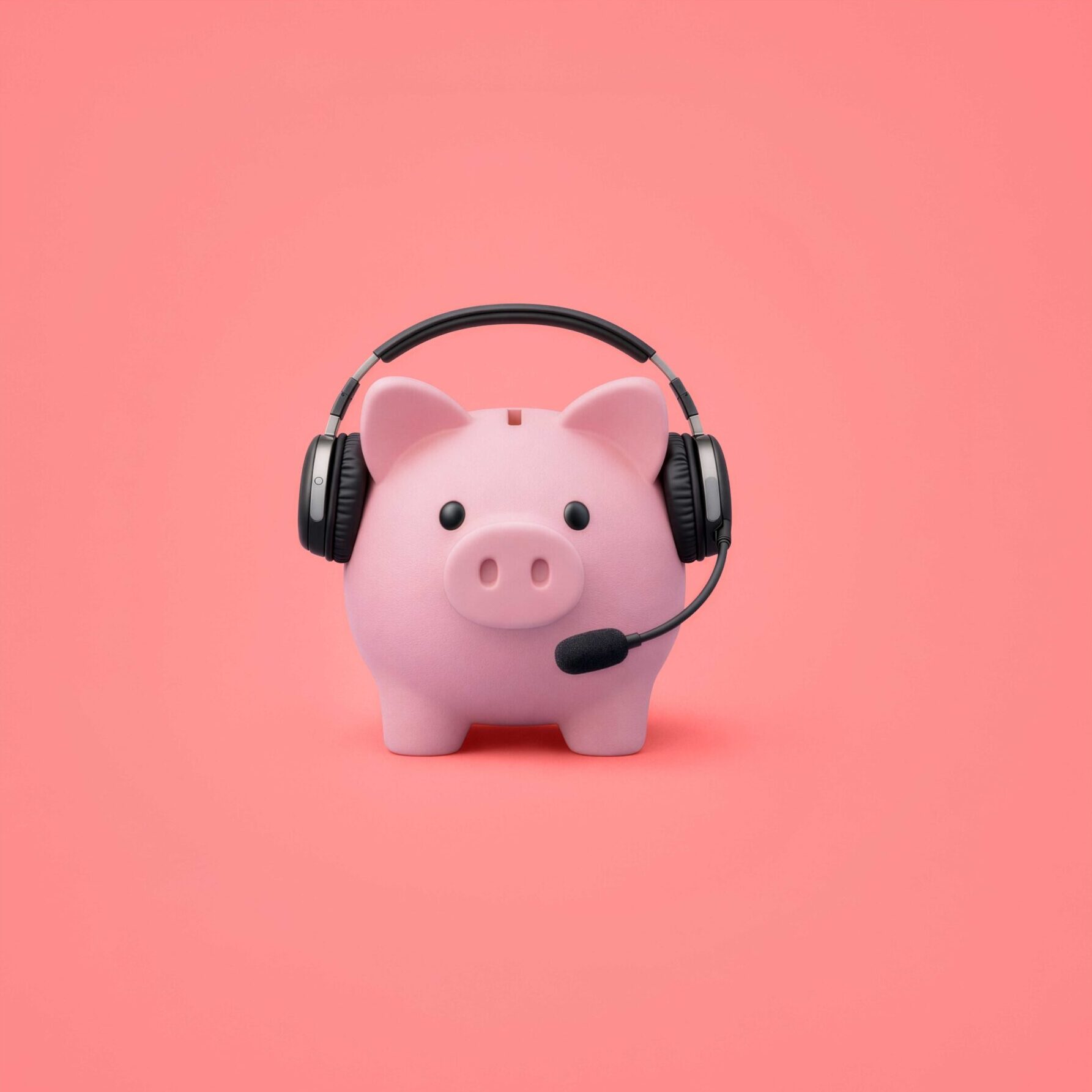 Piggy bank wearing a headset